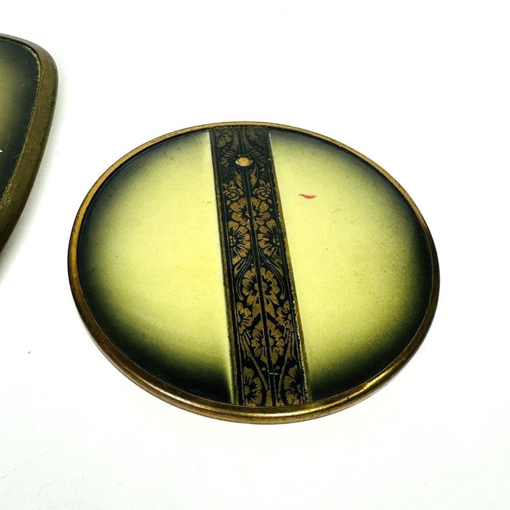 VTG 1930-40s Art Deco Vanity Mirror Set Catalin w/ Brass & Magnified Round - Picture 4 of 14